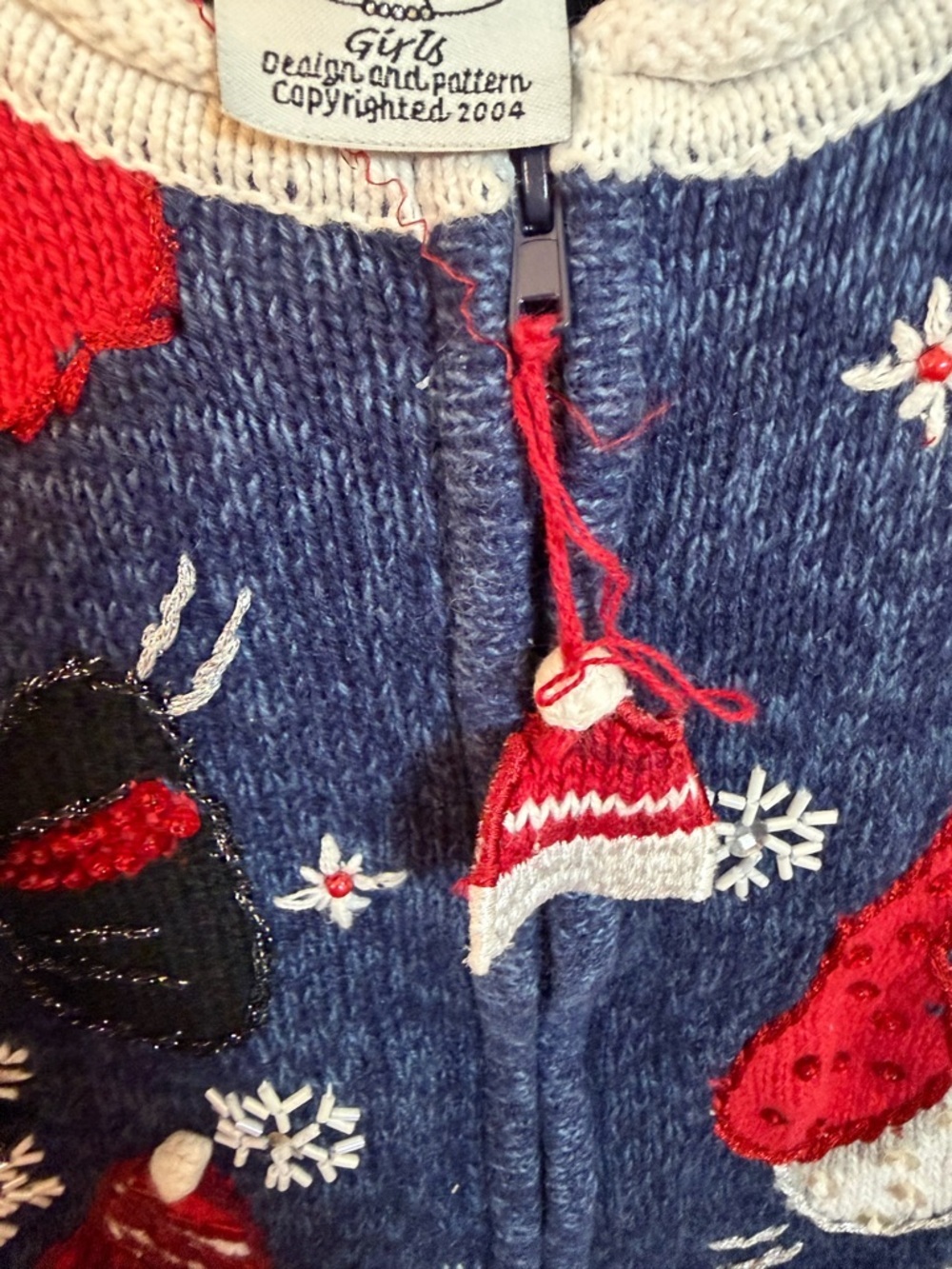 Tiara Girls Kids Festive Snowman Zip Front Cardigan Sweater - Navy Blue - Picture 3 of 6